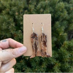 SOLD Western boot earrings — brown